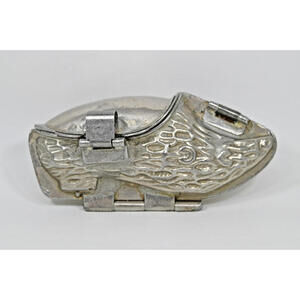 Rare Antique Metal Chocolate Candy Mold Textured Shoe Slipper Clog Hinged French